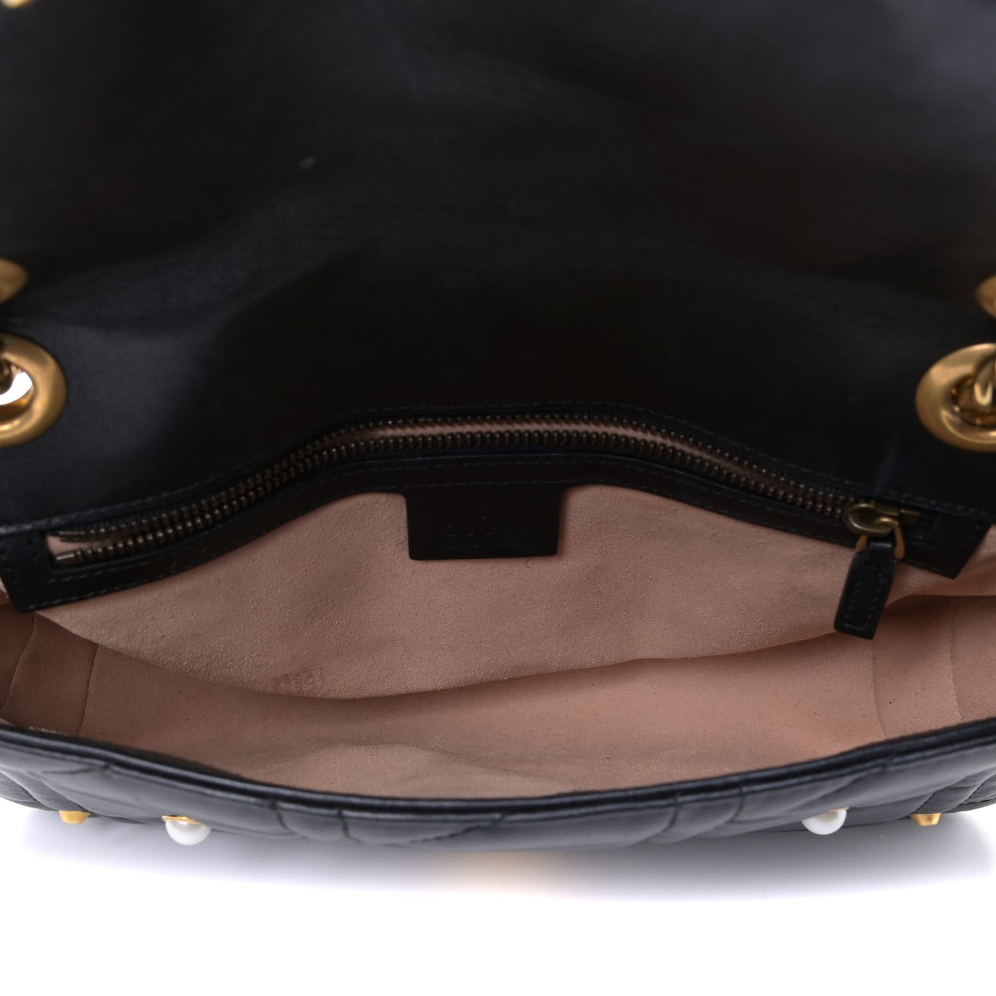Calfskin Matelasse Studded Small Pearly GG Marmont Shoulder Bag Black