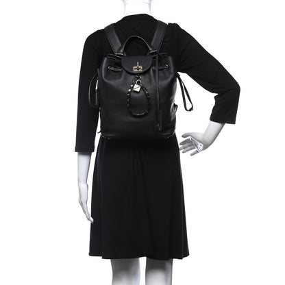 Valentino Garavani Pebbled Calfskin Rockstud Drawstring Backpack Black 2 of 8
