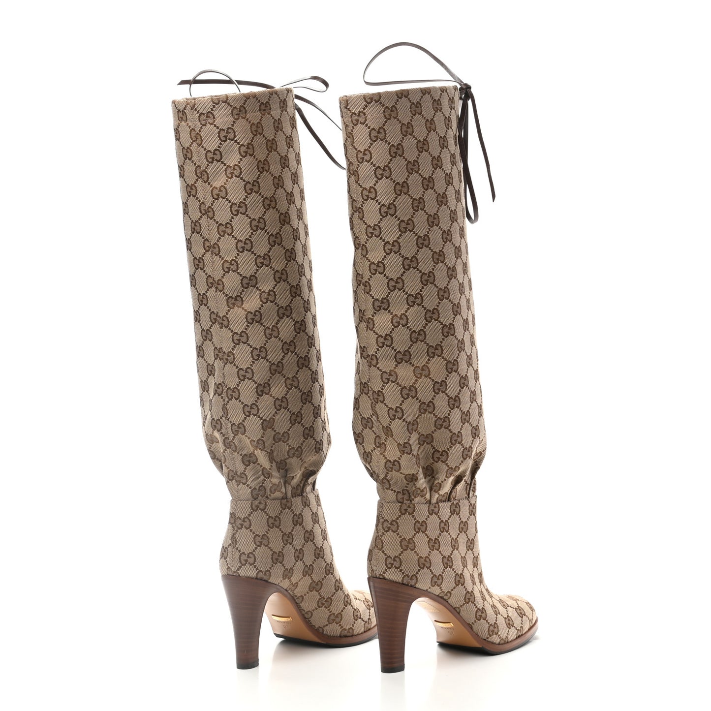 Monogram Lisa Mid Heel Boots 37 Beige Ebony