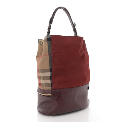 Burberry Nubuck Canvas Check Beckett Bucket Bag Deep Claret 3 of 14