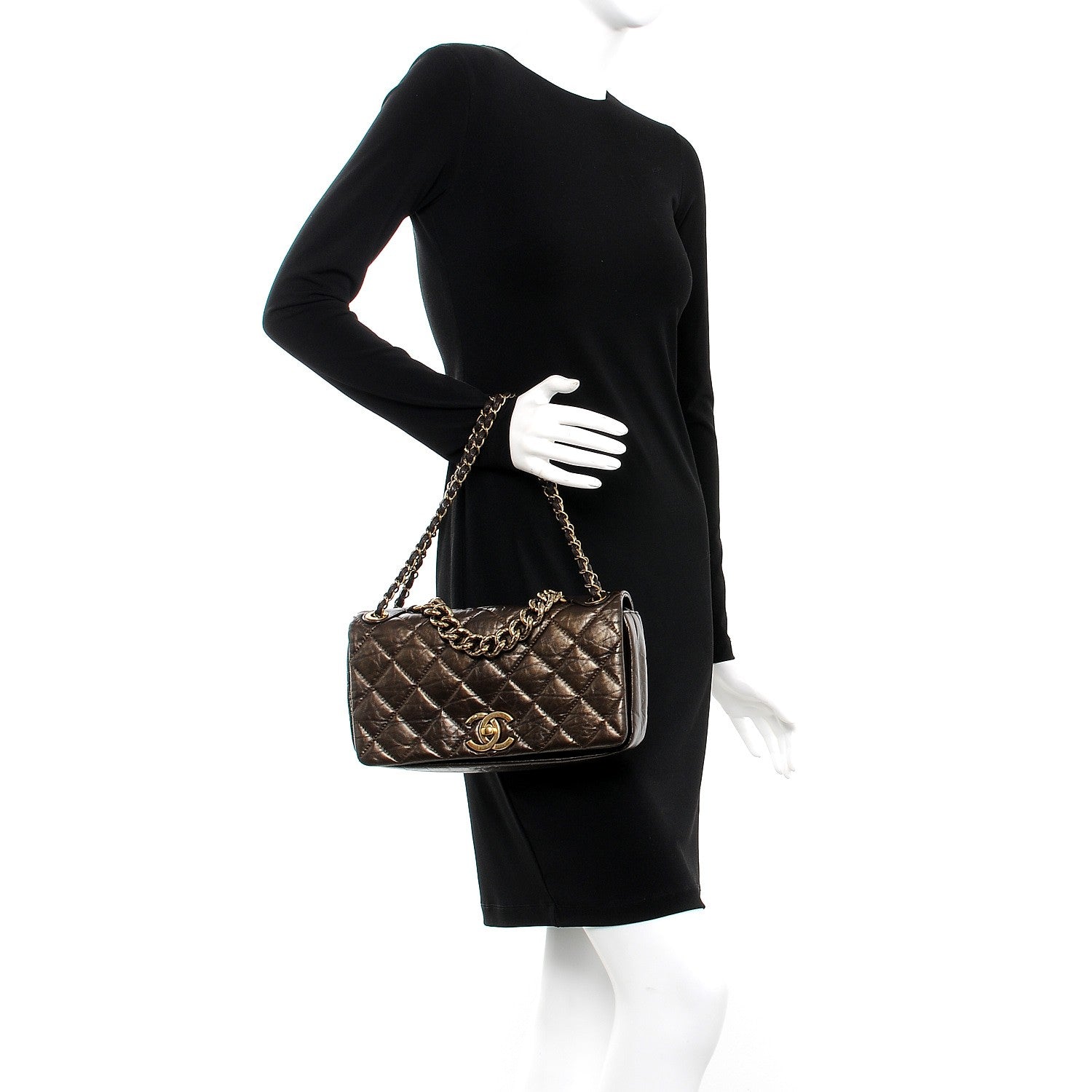 Chanel Aged Calfskin Quilted Small Pondichery Flap Dark Brown 2 of 8