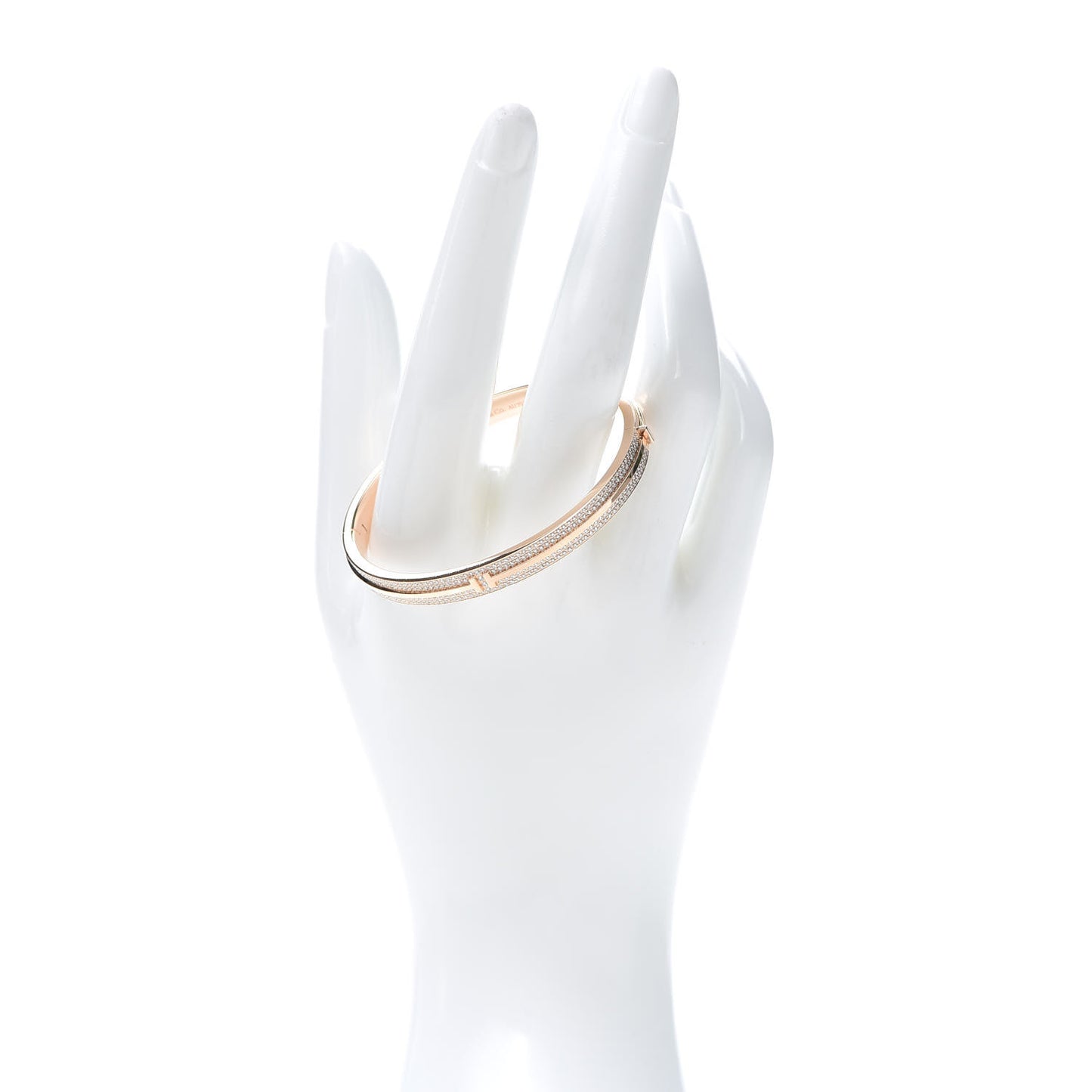 18K Rose Gold Diamond T Hinged Pave Bracelet