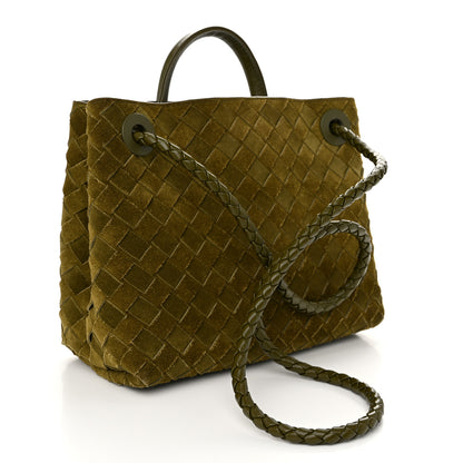 Bottega Veneta Suede Intrecciato Small Andiamo Shoulder Bag Olive Oil 3 of 9
