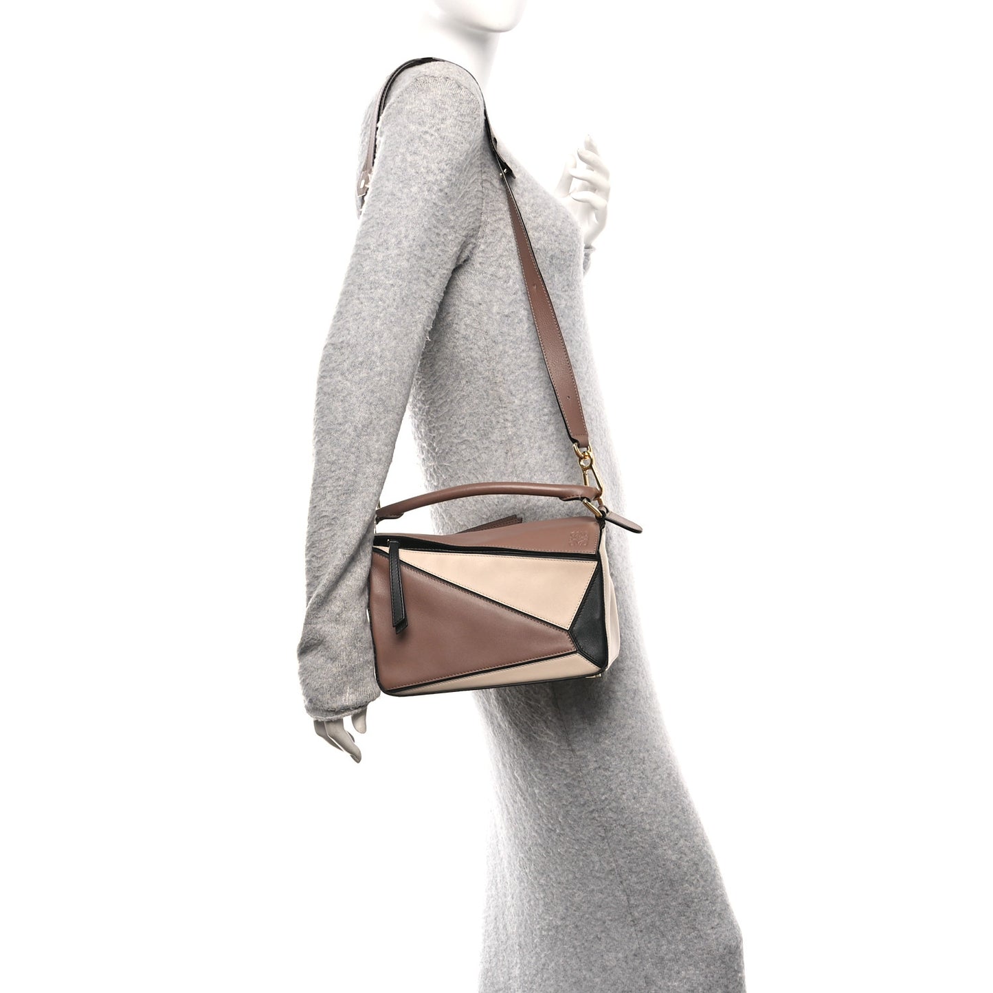 Calfskin Small Puzzle Bag Sand Hazelnut Ash