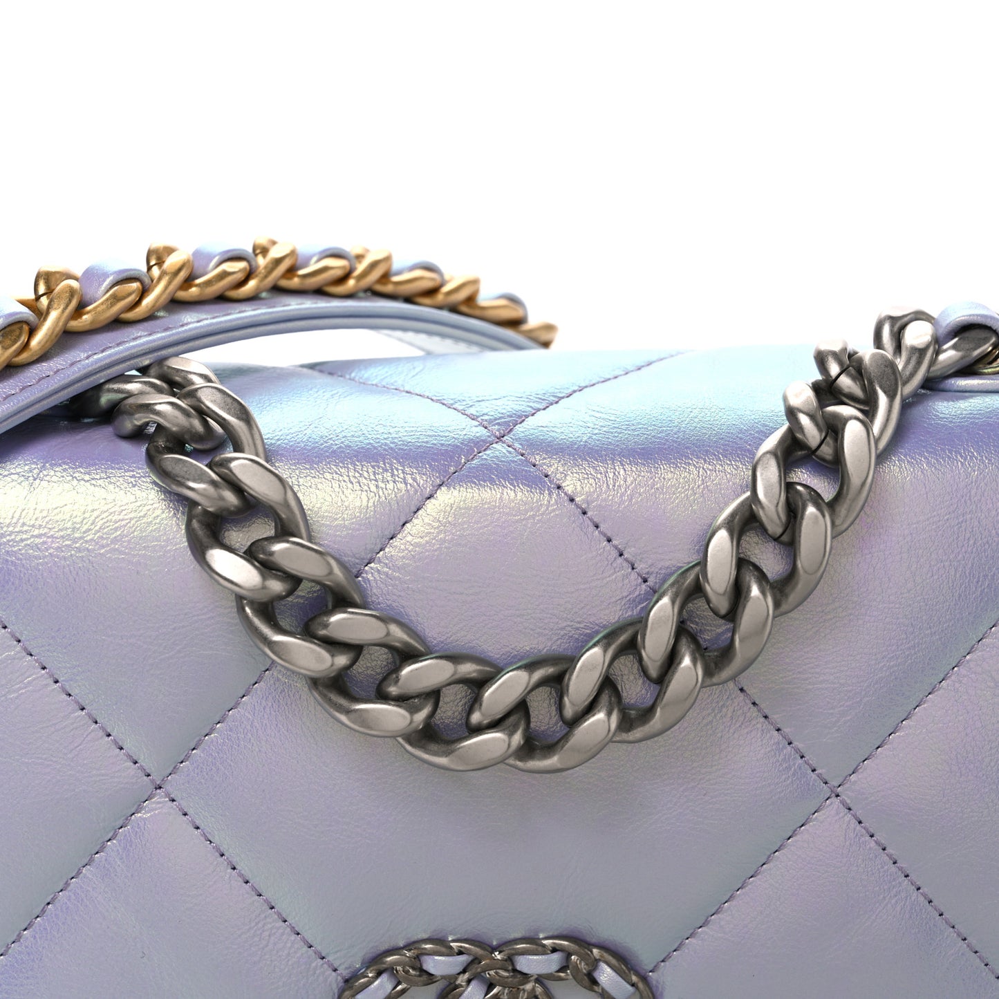 Iridescent Calfskin Quilted Medium Chanel 19 Flap Light Purple Blue