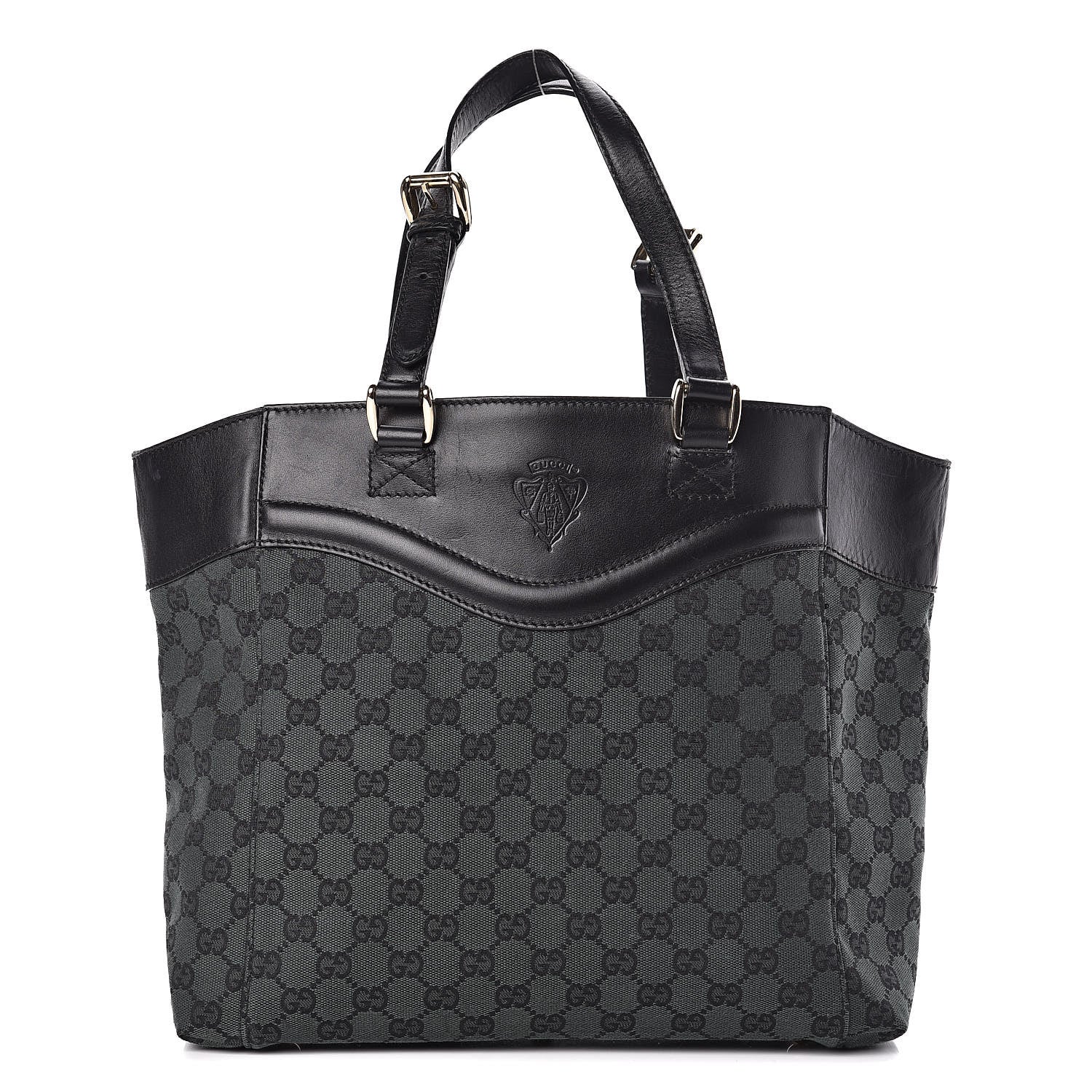 Gucci Monogram Crest Tote Green Black 1 of 13
