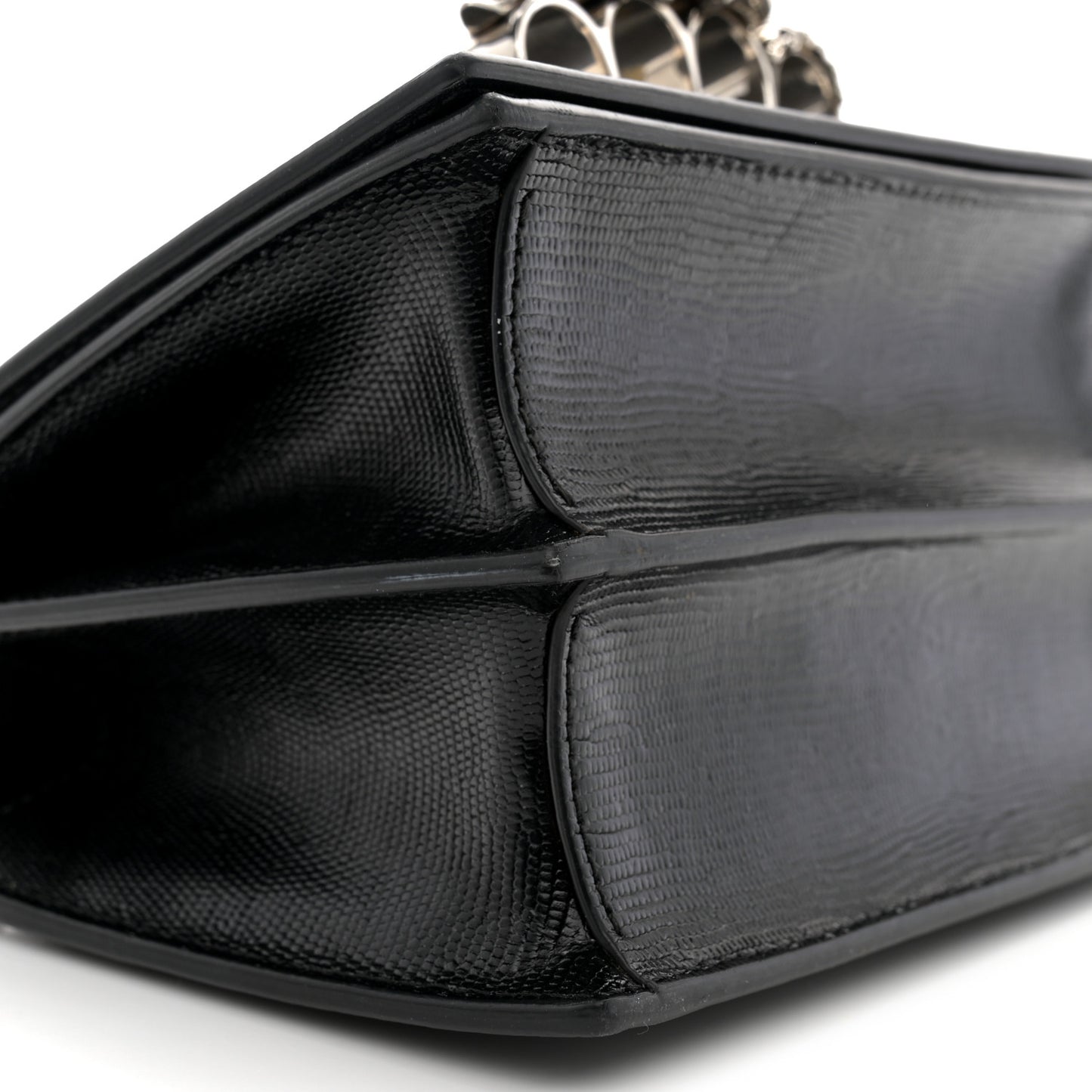 Lizard Embossed Calfskin Knuckle Crossbody Black