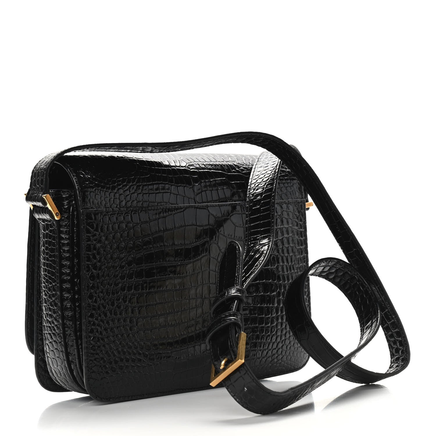 Saint Laurent Patent Crocodile Embossed Calfskin Le 61 Shoulder Bag Black 3 of 9