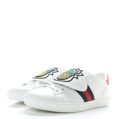 Gucci Calfskin Ayers Crystal Web Pineapple Embroidered Womens New Ace Sneakers 39 White 3 of 10