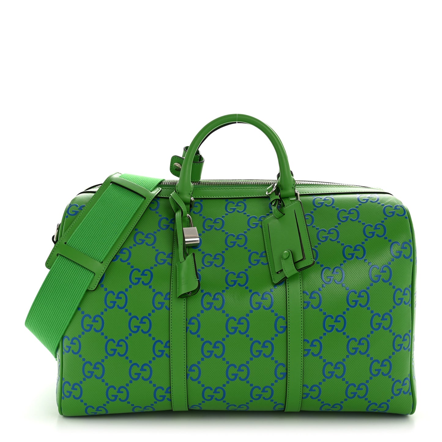 Calfskin GG Tennis Embossed Large Duffle Bag Joy Green Joy Blue