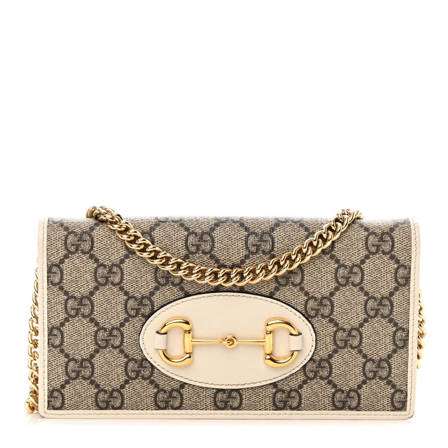 Gucci GG Supreme Monogram Azalea Calfskin Horsebit 1955 Wallet On Chain Beige Ebony Mystic White 1 of 12