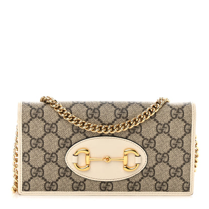 Gucci GG Supreme Monogram Azalea Calfskin Horsebit 1955 Wallet On Chain Beige Ebony Mystic White 1 of 12