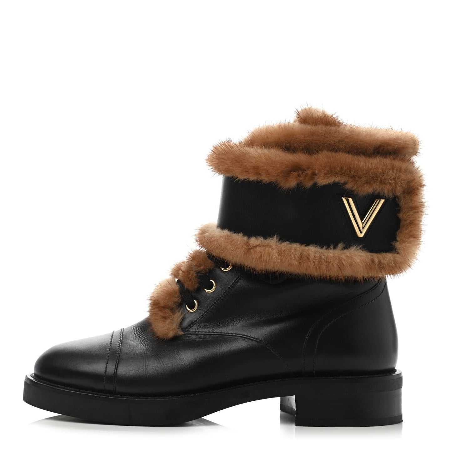 Mink Fur Calfskin Wonderland Ranger Boots 38 Black