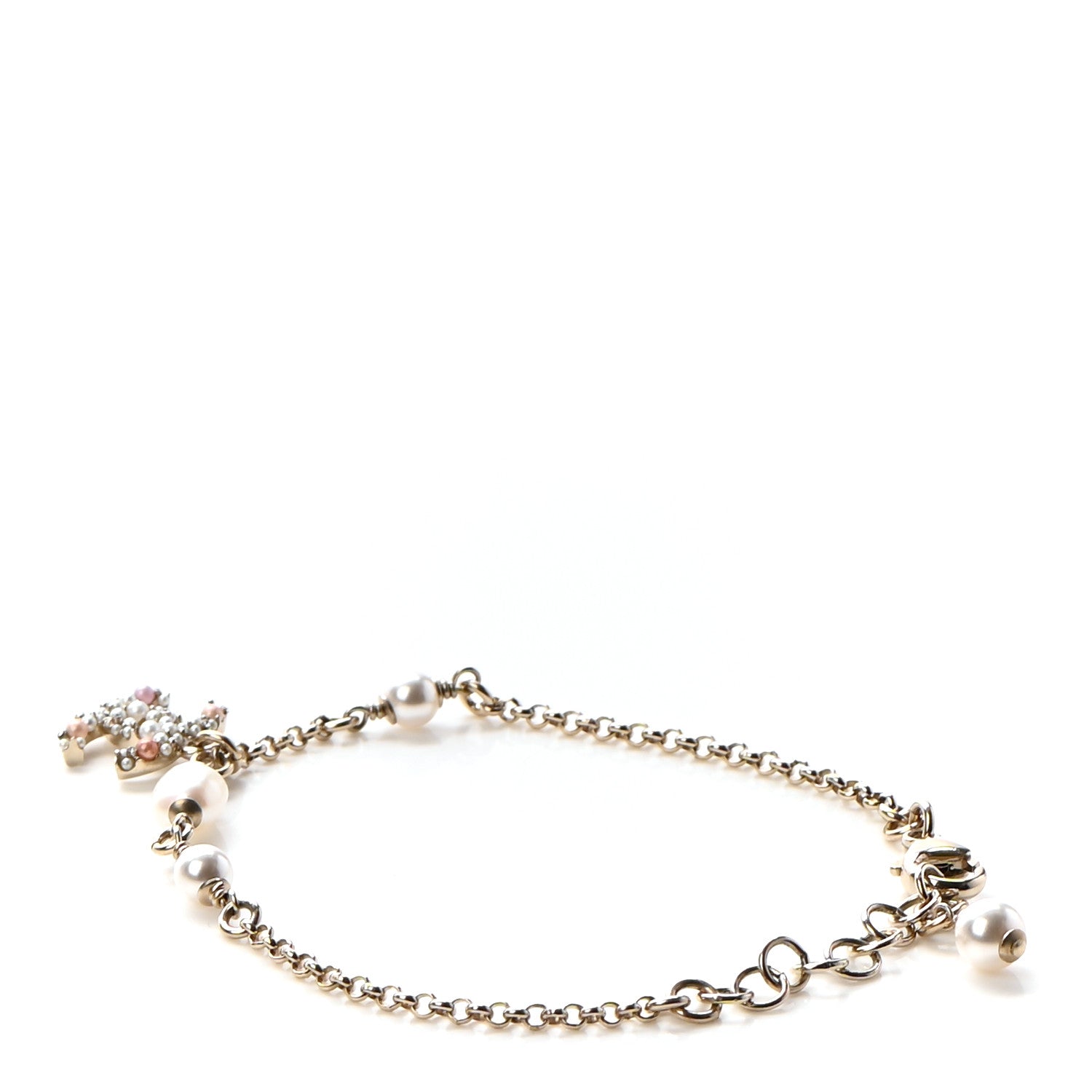 Chanel Pearl Crystal CC Charm Bracelet Light Gold Pink 3 of 5