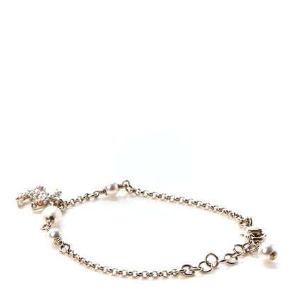 Chanel Pearl Crystal CC Charm Bracelet Light Gold Pink 3 of 5