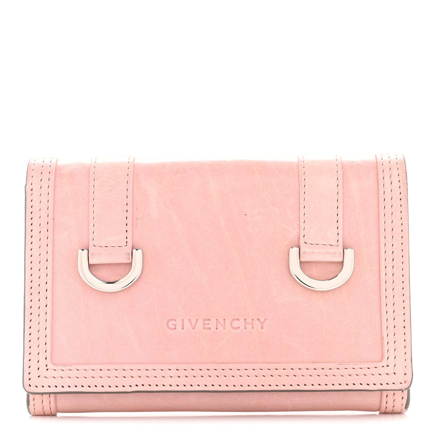 Crackled Calfskin Compact Wallet Pink