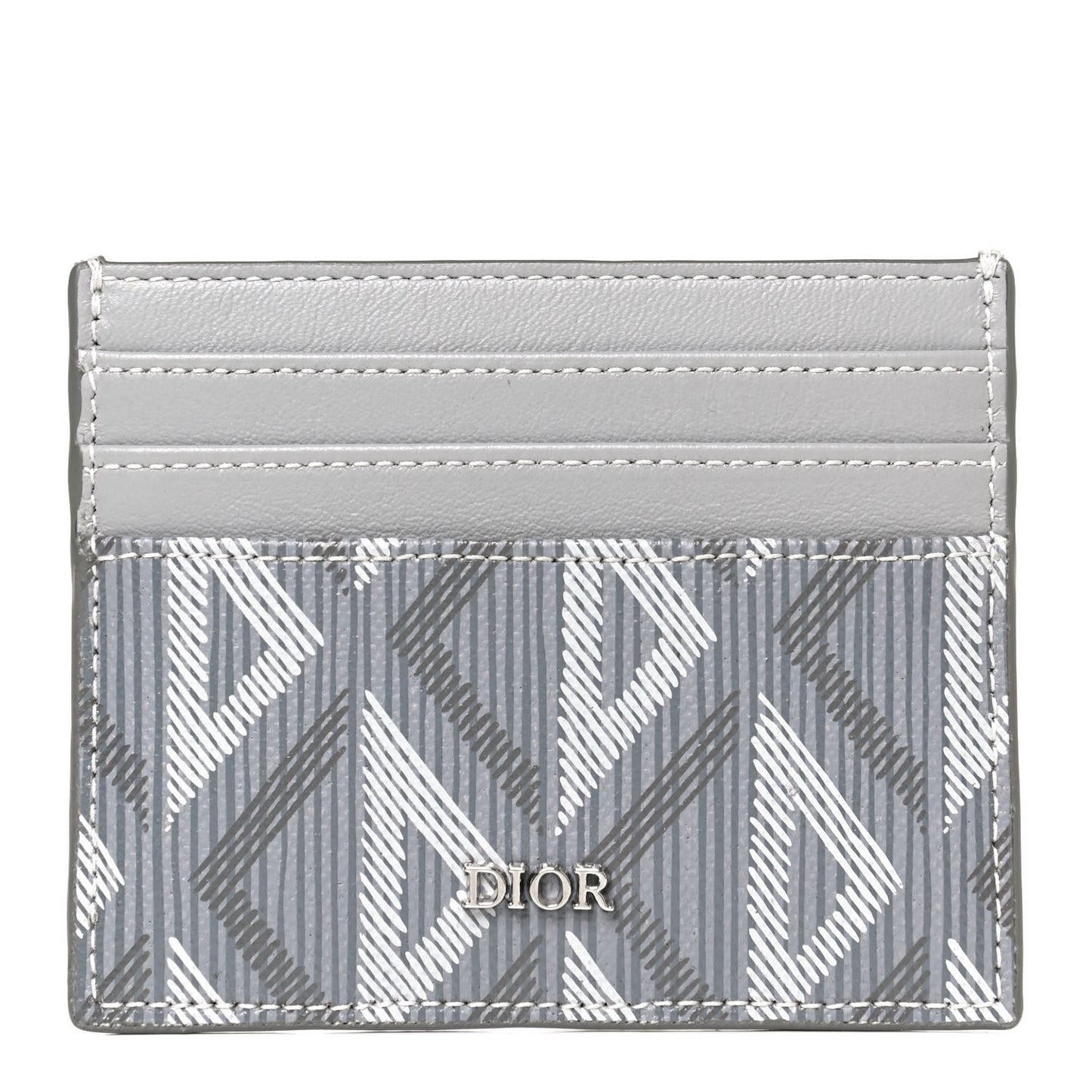 Calfskin CD Diamond Canvas Card Holder Grey