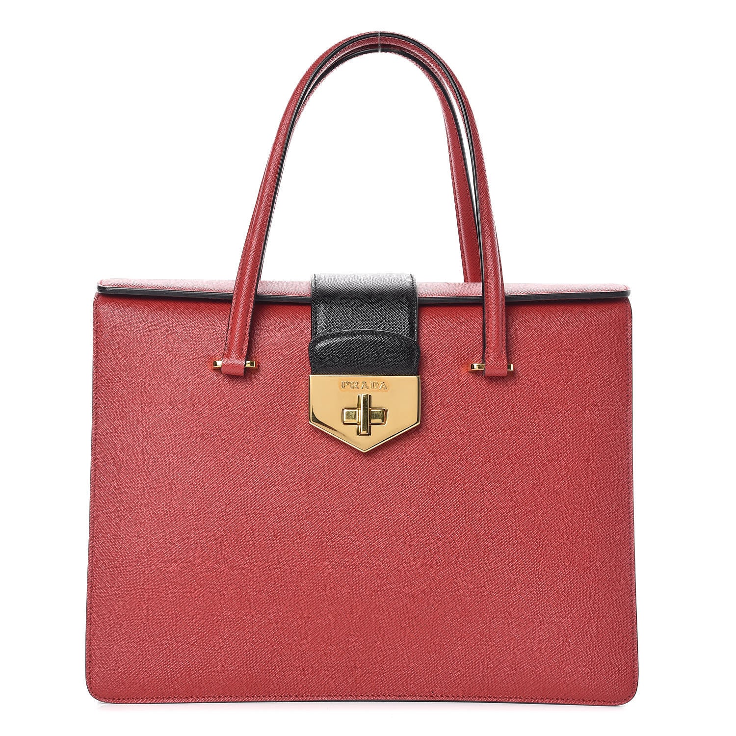 Prada Saffiano Tri-Color Turn Lock Satchel Fuoco White Black 1 of 8