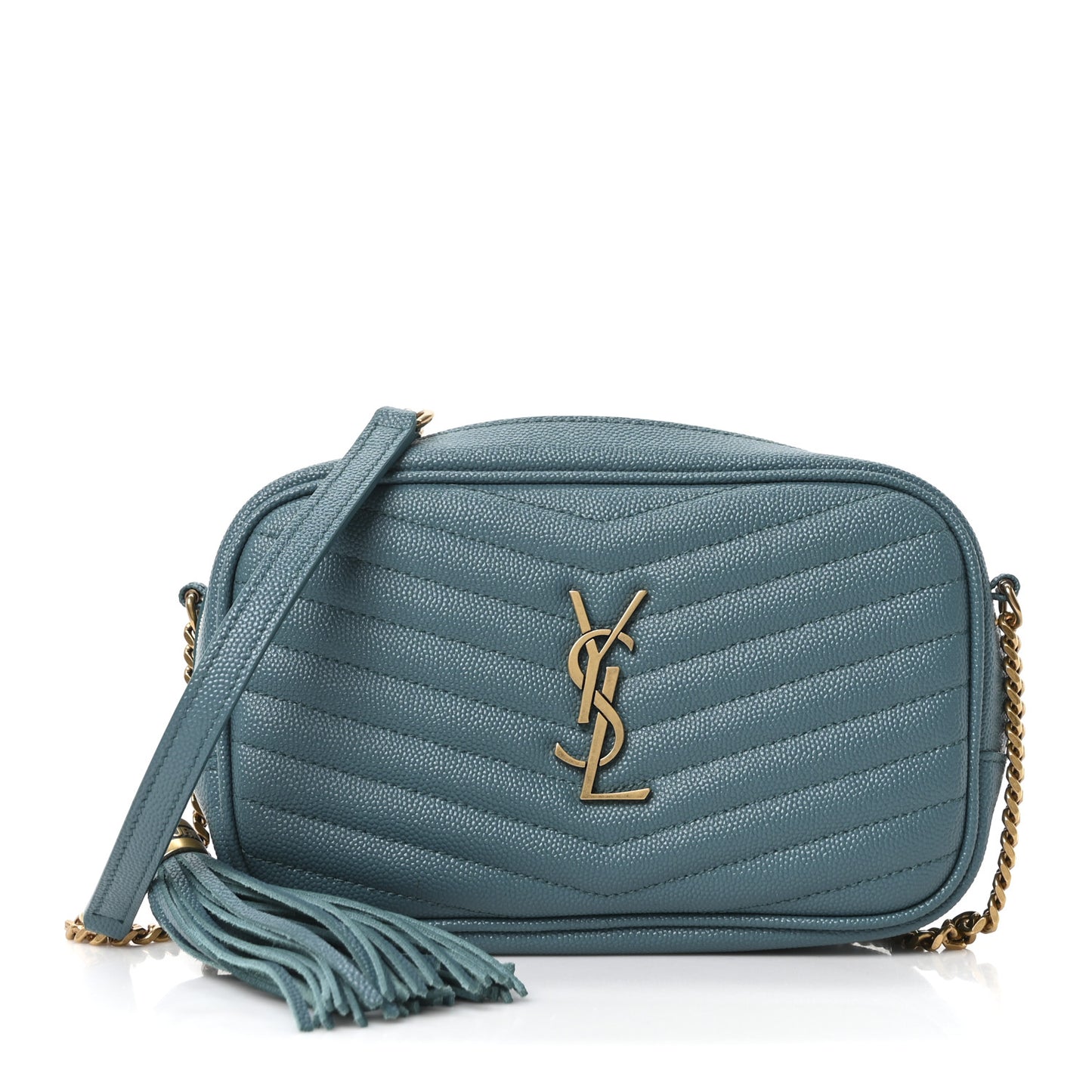 Grain De Poudre Matelasse Monogram Mini Lou Camera Bag Blue Vert