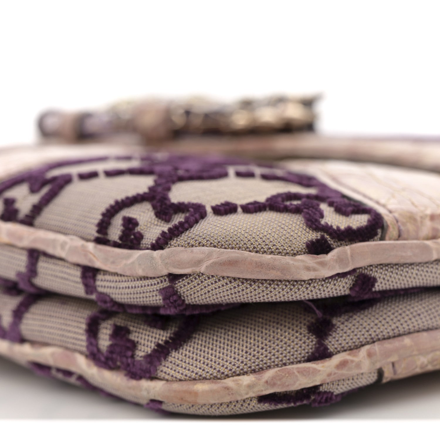 Gucci Velvet Monogram Crocodile Tom Ford Jeweled Dragon Shoulder Bag Purple 9 of 11