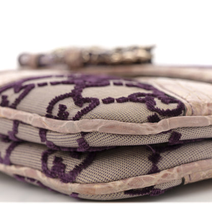 Gucci Velvet Monogram Crocodile Tom Ford Jeweled Dragon Shoulder Bag Purple 9 of 11