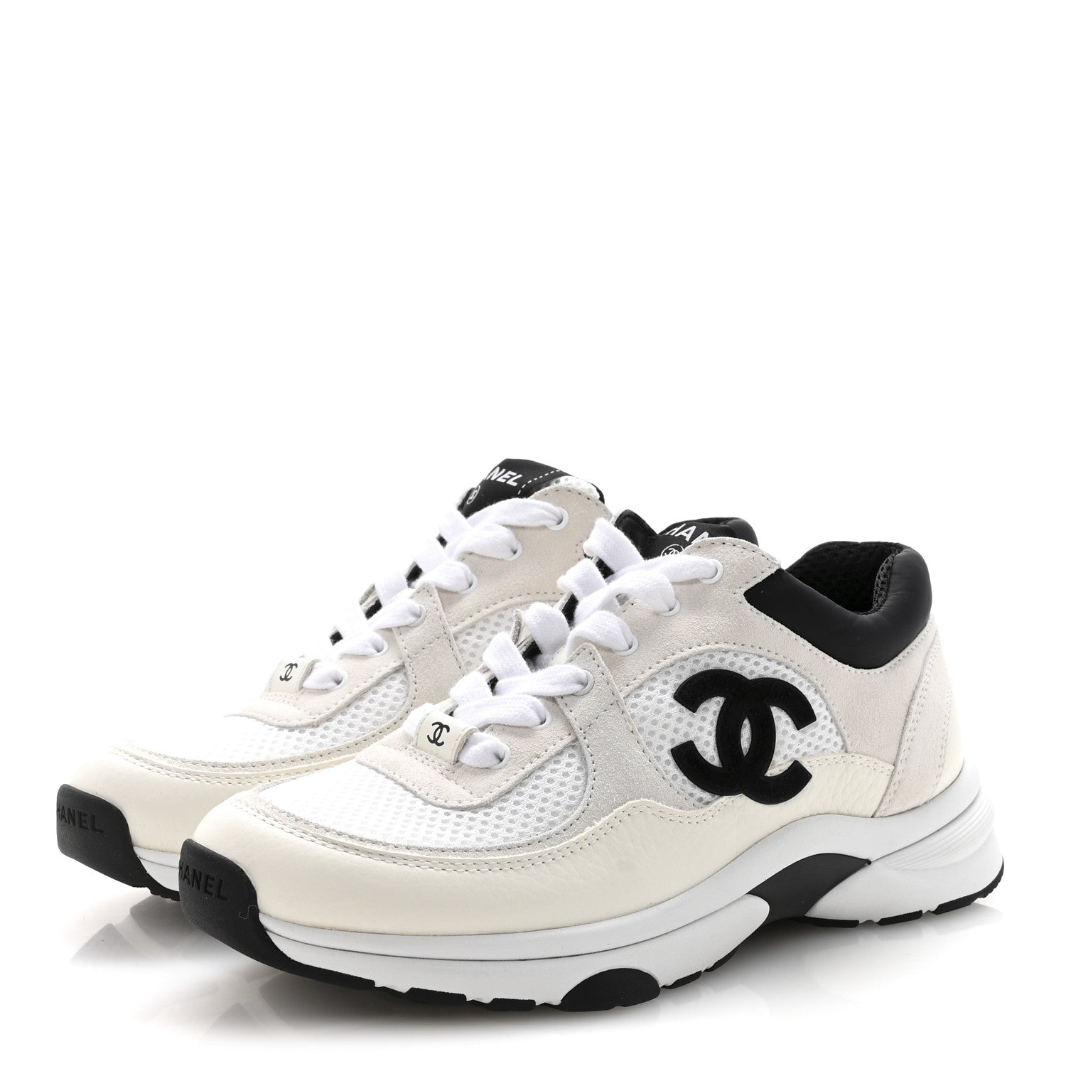 Chanel Mesh Suede Grained Calfskin Womens CC Sneakers 36 White Black 4 of 10