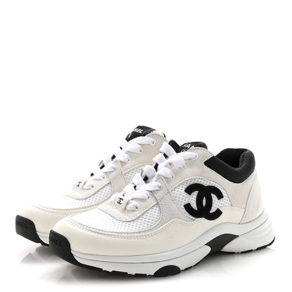 Chanel Mesh Suede Grained Calfskin Womens CC Sneakers 36 White Black 4 of 10