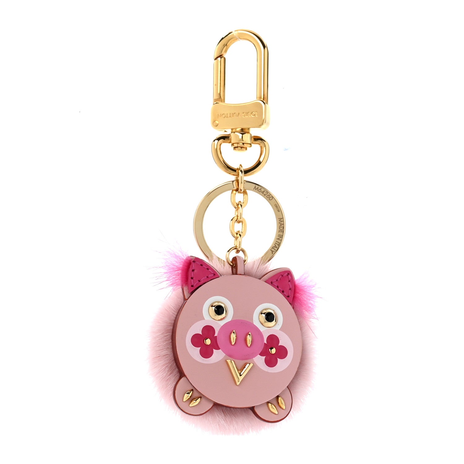 Louis Vuitton Calfskin Mink Fur Wild Pig Bag Charm Key Holder 1 of 5