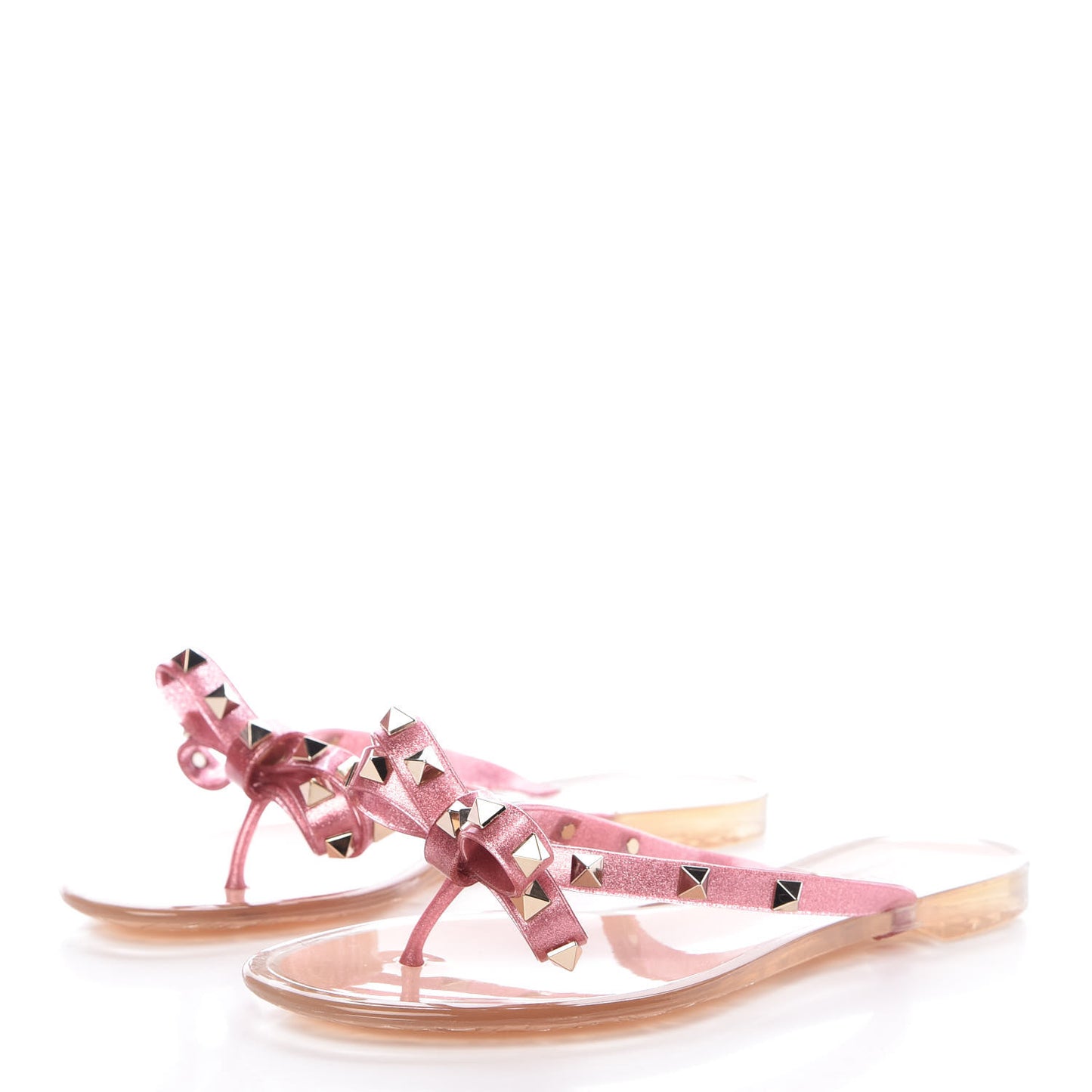PVC Jelly Glitter Rockstud Bow Thong Sandals 37 Pink