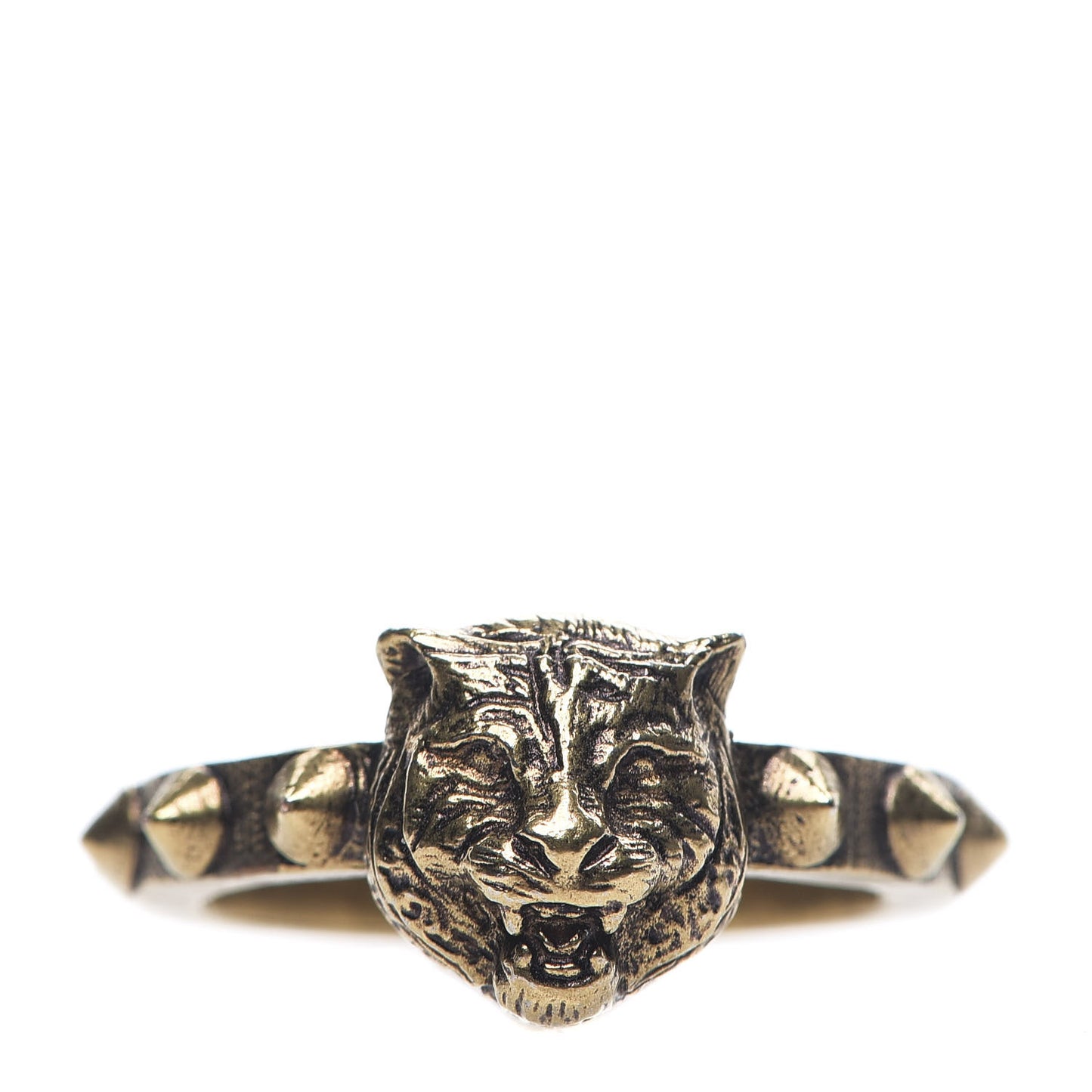 Metal Feline Head Ring 16 Aged Gold