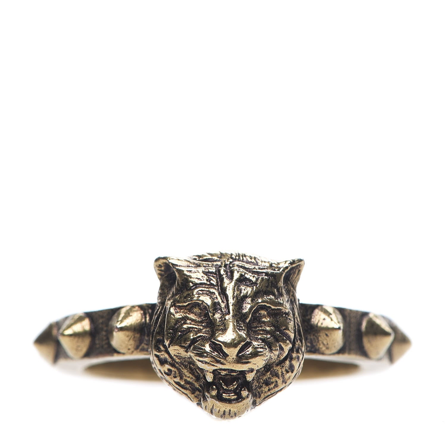Gucci Metal Feline Head Ring 16 Aged Gold 1 of 5