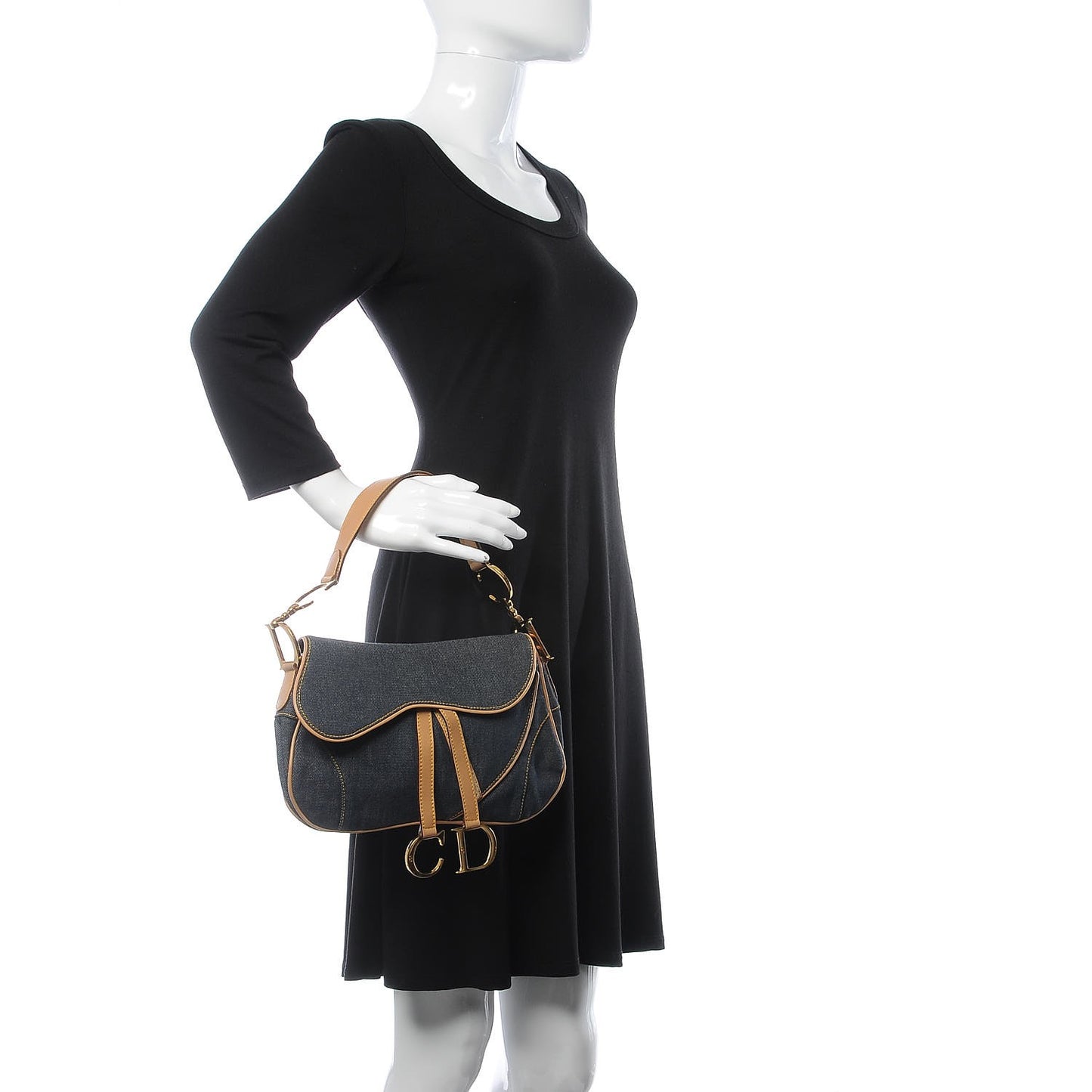 Denim Calfskin Double Saddle Bag Blue