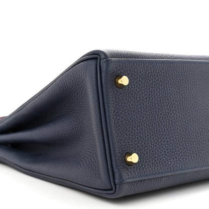 Hermes Togo Horseshoe Au Galop Kelly Retourne 28 Bleu Nuit Rouge H Fauve 9 of 13