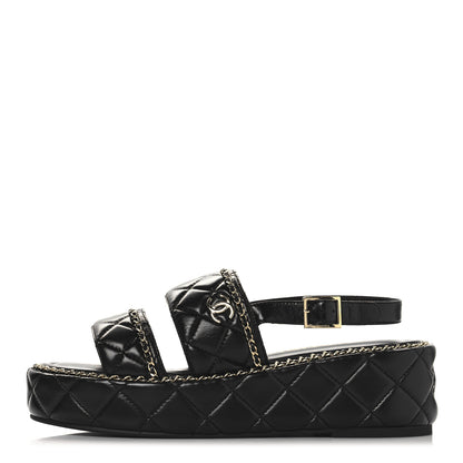 Chanel Shiny Lambskin Quilted Chain Around CC Platform Sandals 39 Black 1 of 10