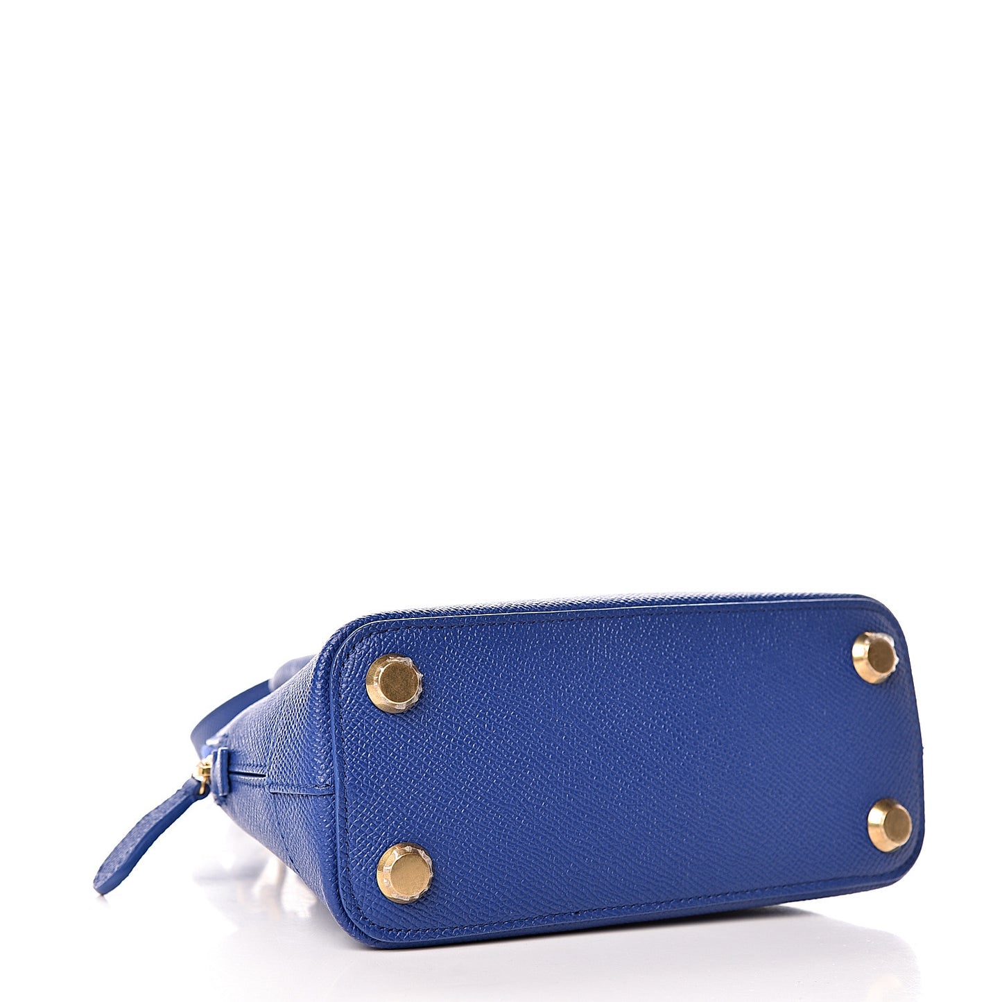 Signature Grained Calfskin Logo XXS Ville Top Handle Bag Bleu Roi White