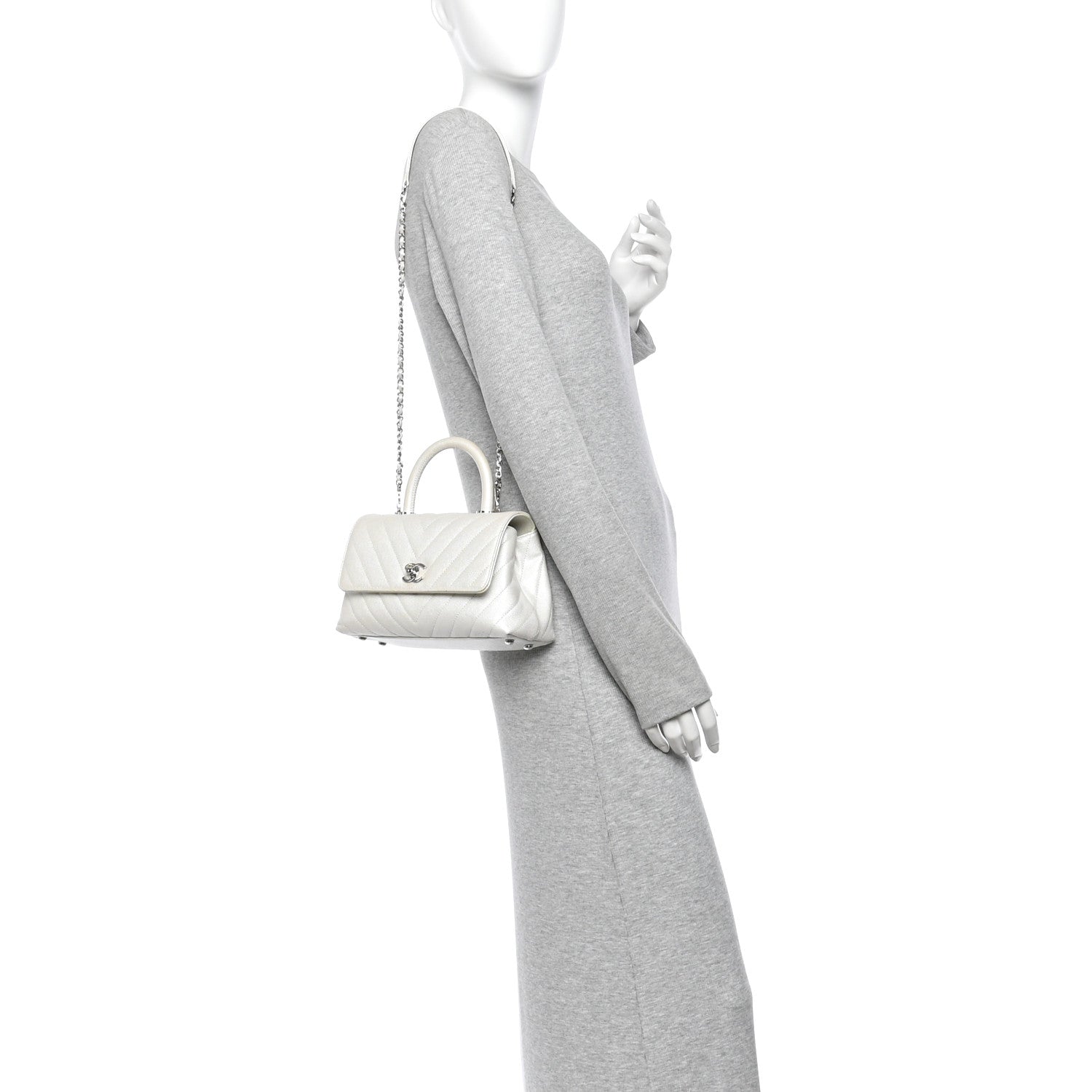 Chanel Iridescent Caviar Chevron Quilted Mini Coco Handle Flap White 2 of 11