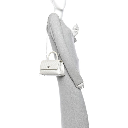 Chanel Iridescent Caviar Chevron Quilted Mini Coco Handle Flap White 2 of 11