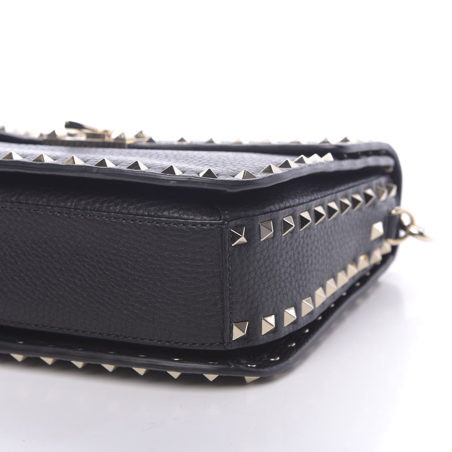 Pebbled Calfskin Medium Rockstud Flap Saddle Bag Black