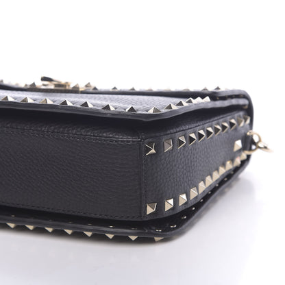 Valentino Garavani Pebbled Calfskin Medium Rockstud Flap Saddle Bag Black 8 of 9