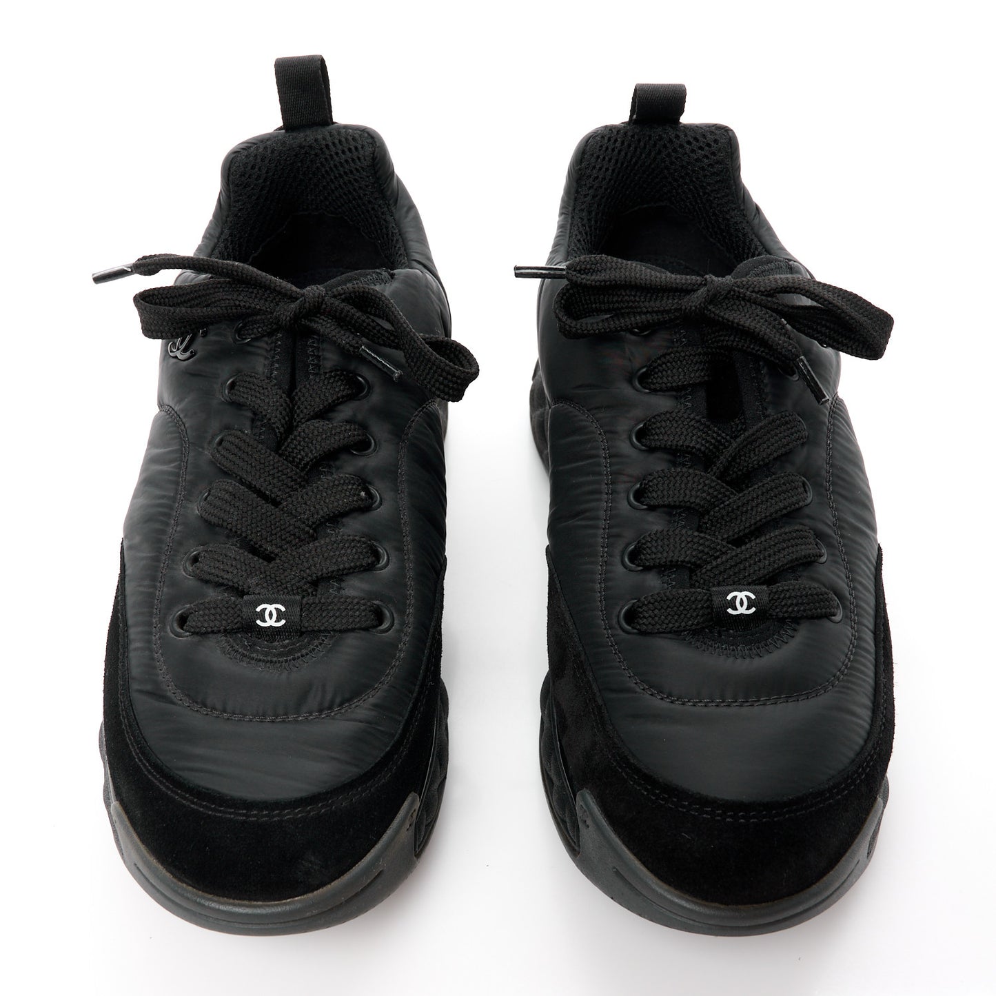 Nylon Suede Calfskin CC Sneakers 41 Black