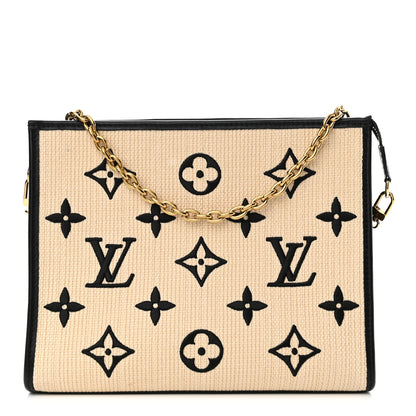 Louis Vuitton Raffia Calfskin Monogram Toiletry Pouch On Chain Beige Black 1 of 17