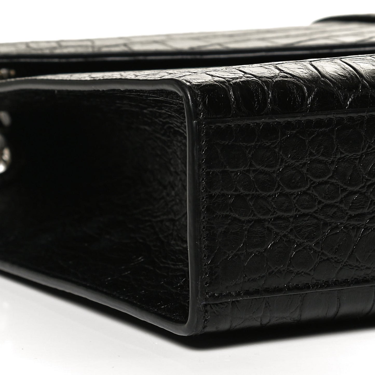 Calfskin Crocodile Embossed Monogram Large Satchel Black