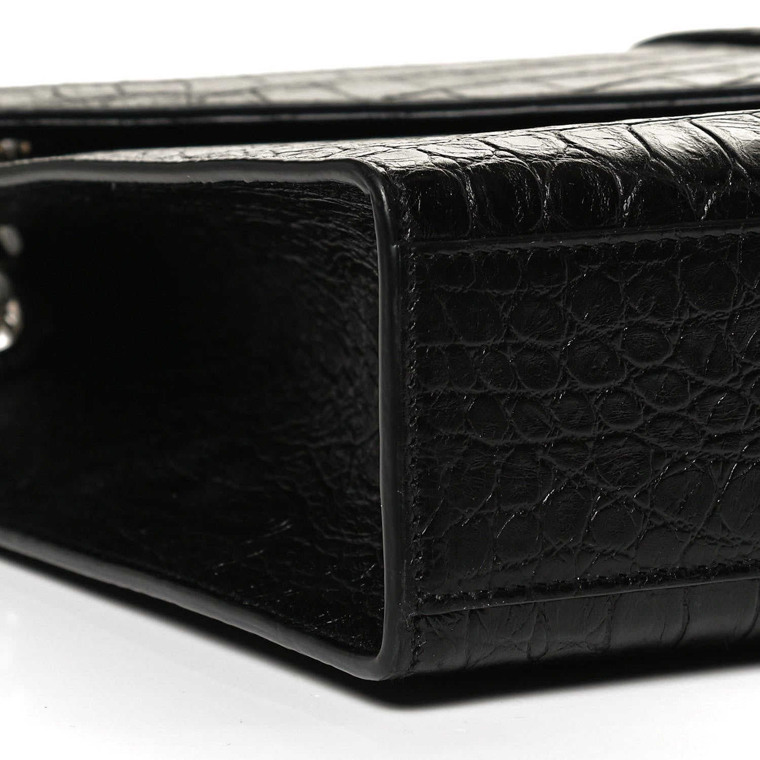 Saint Laurent Calfskin Crocodile Embossed Monogram Large Satchel Black 10 of 11