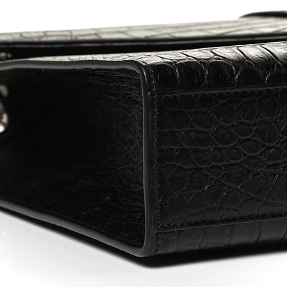 Saint Laurent Calfskin Crocodile Embossed Monogram Large Satchel Black 10 of 11