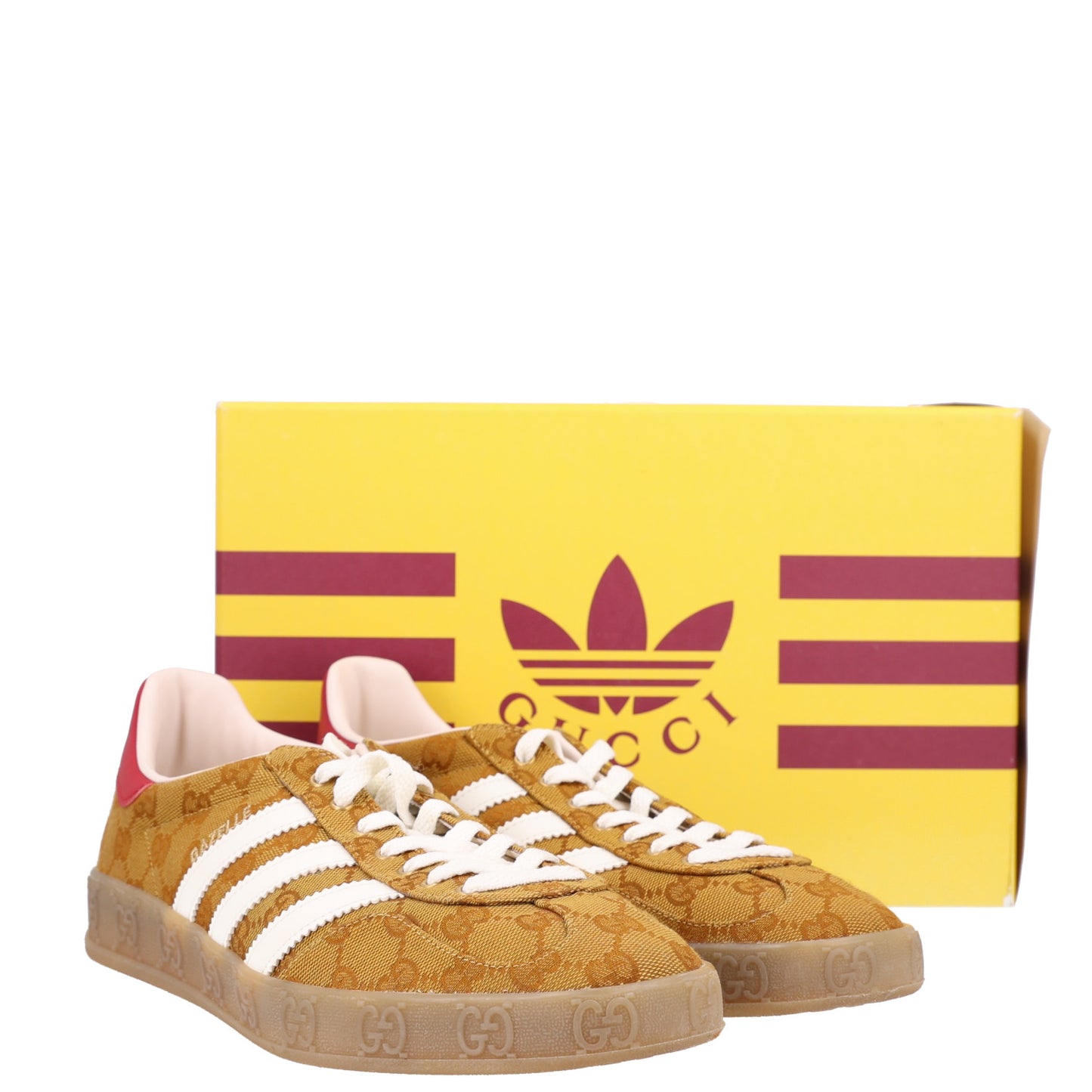 X ADIDAS Vintage GG Monogram Mens Gazelle Sneakers 11.5 Mid Natural Nut Off White