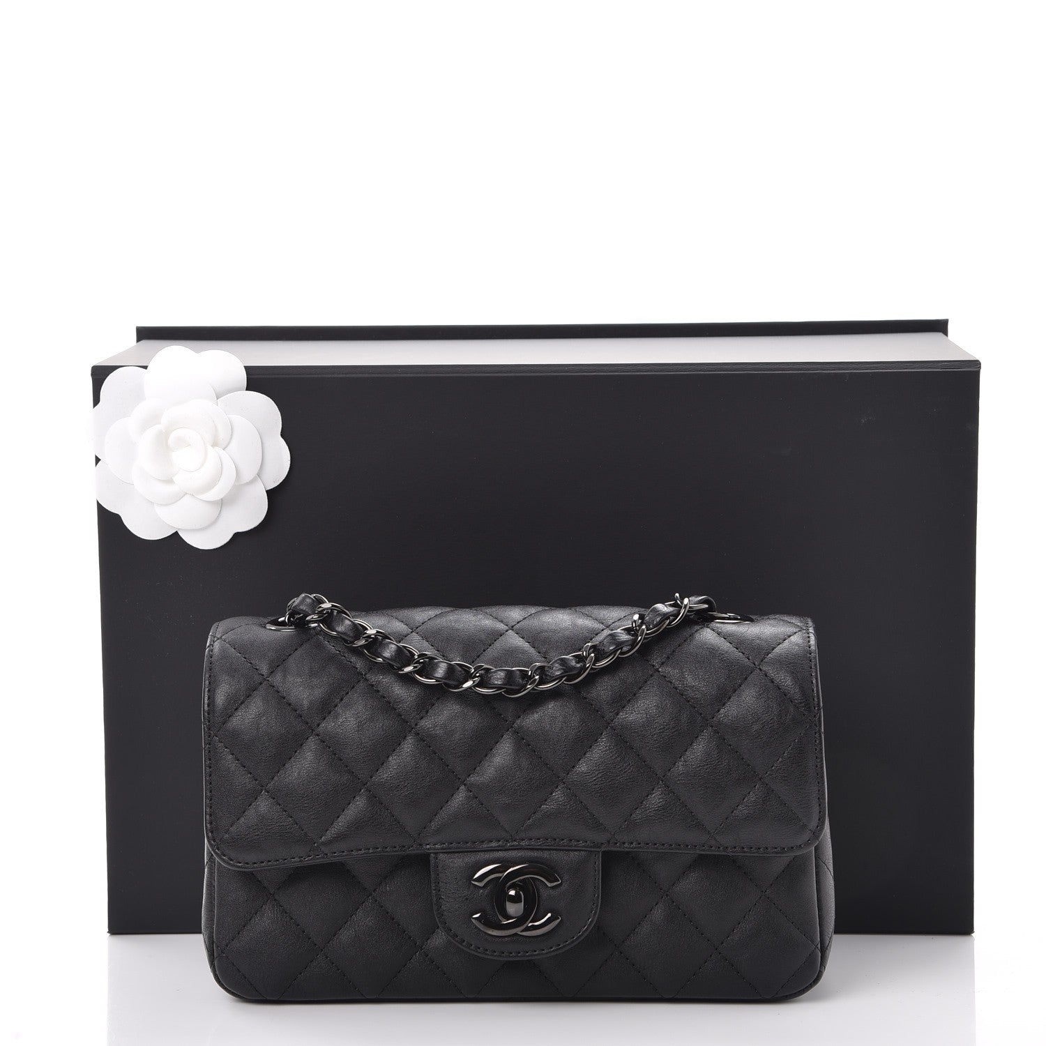 Chanel Crumpled Calfskin Quilted Mini Rectangular Flap So Black 10 of 10