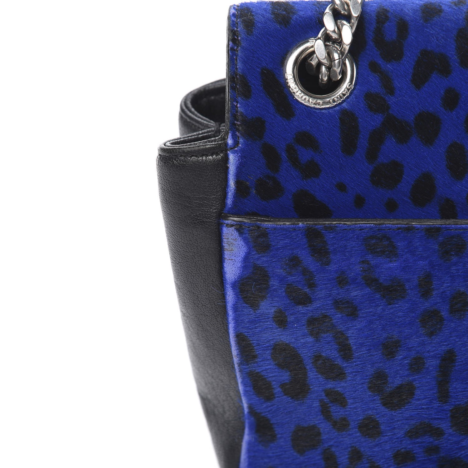 Saint Laurent Pony Hair Calfskin Monogram Leopard Print Medium Punk Chain Bag Blue 18 of 18