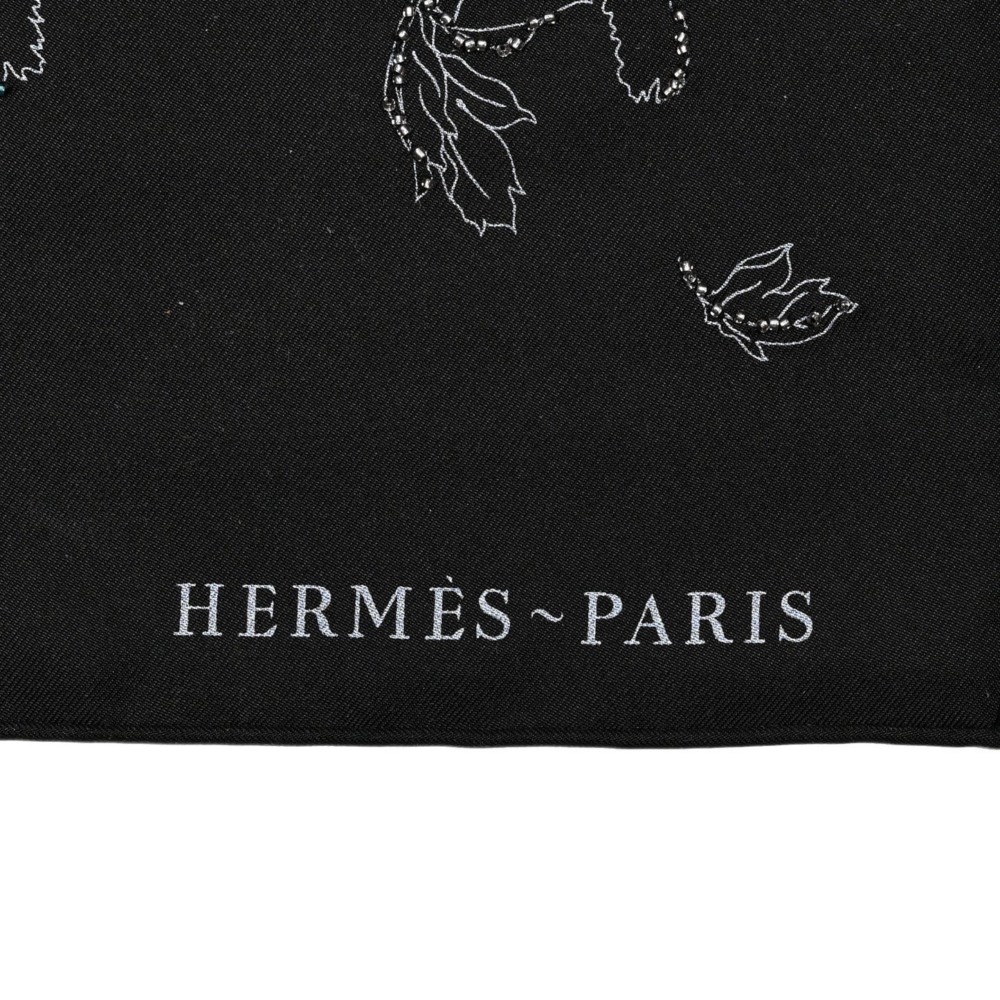Silk Embroidered Robe Legere Scarf 90 Black Bleu