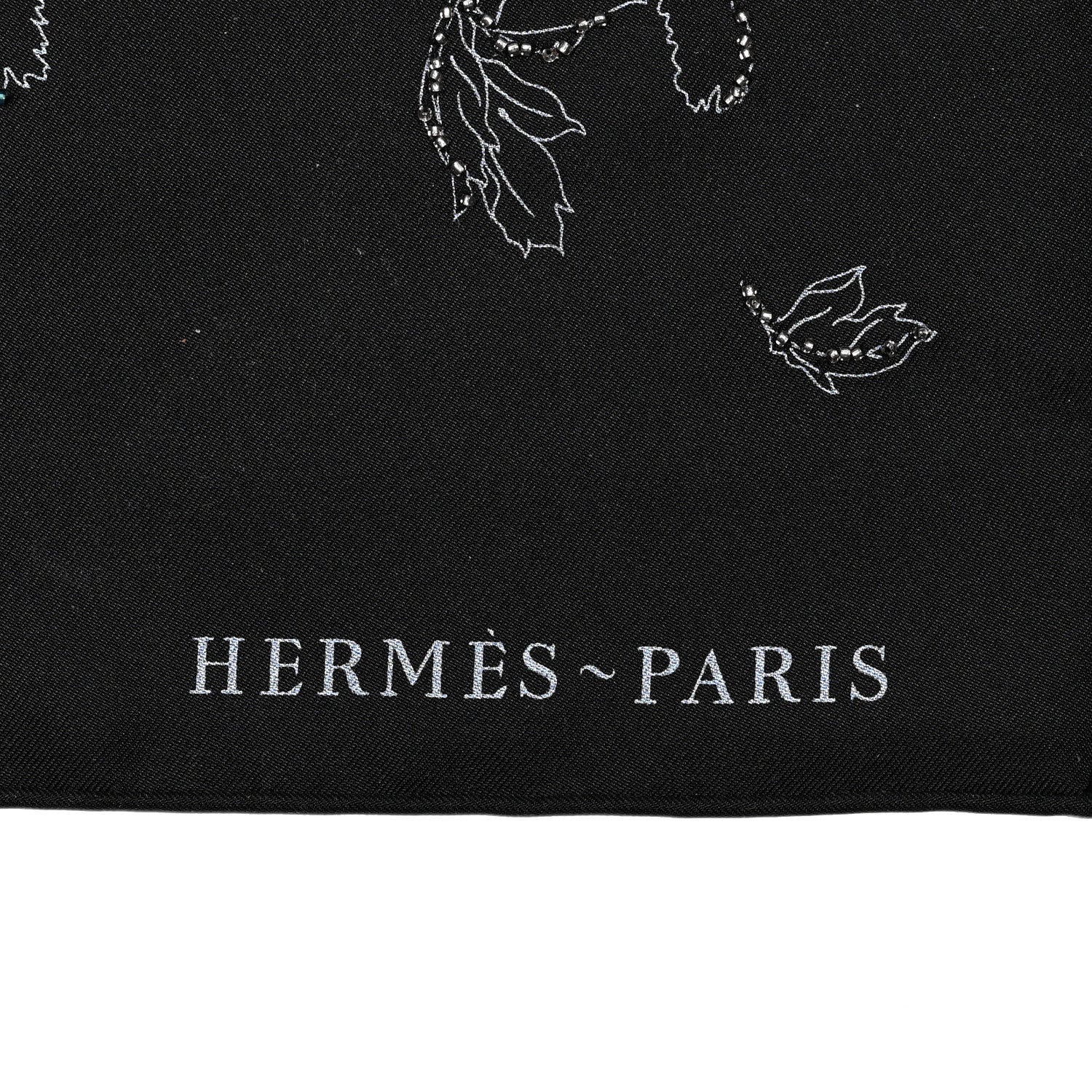 Hermes Silk Embroidered Robe Legere Scarf 90 Black Bleu 2 of 5