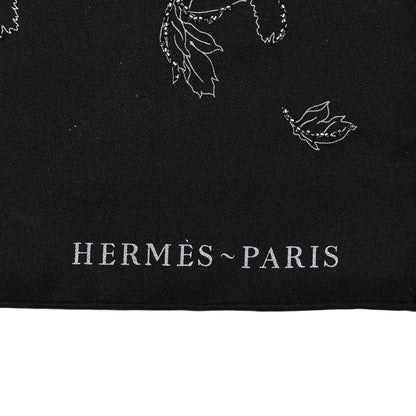 Hermes Silk Embroidered Robe Legere Scarf 90 Black Bleu 2 of 5